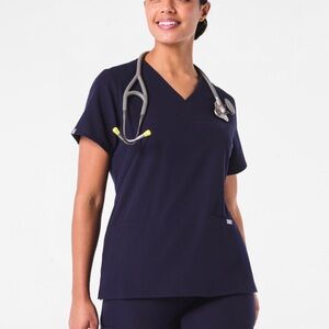 Figs Casma 3 pocket Navy V-Neck Scrub Top L